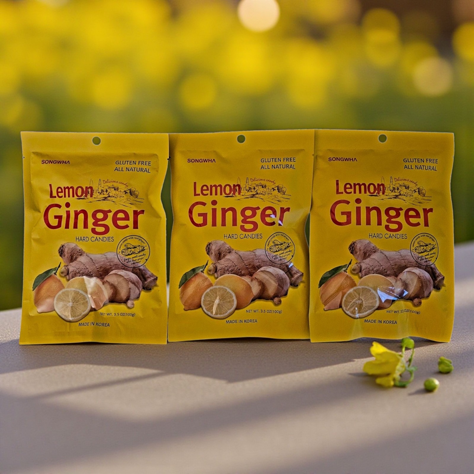 Songwha Lemon Ginger Hard Candies, 3.5 oz, All Natural & Gluten Free - Pack of 3