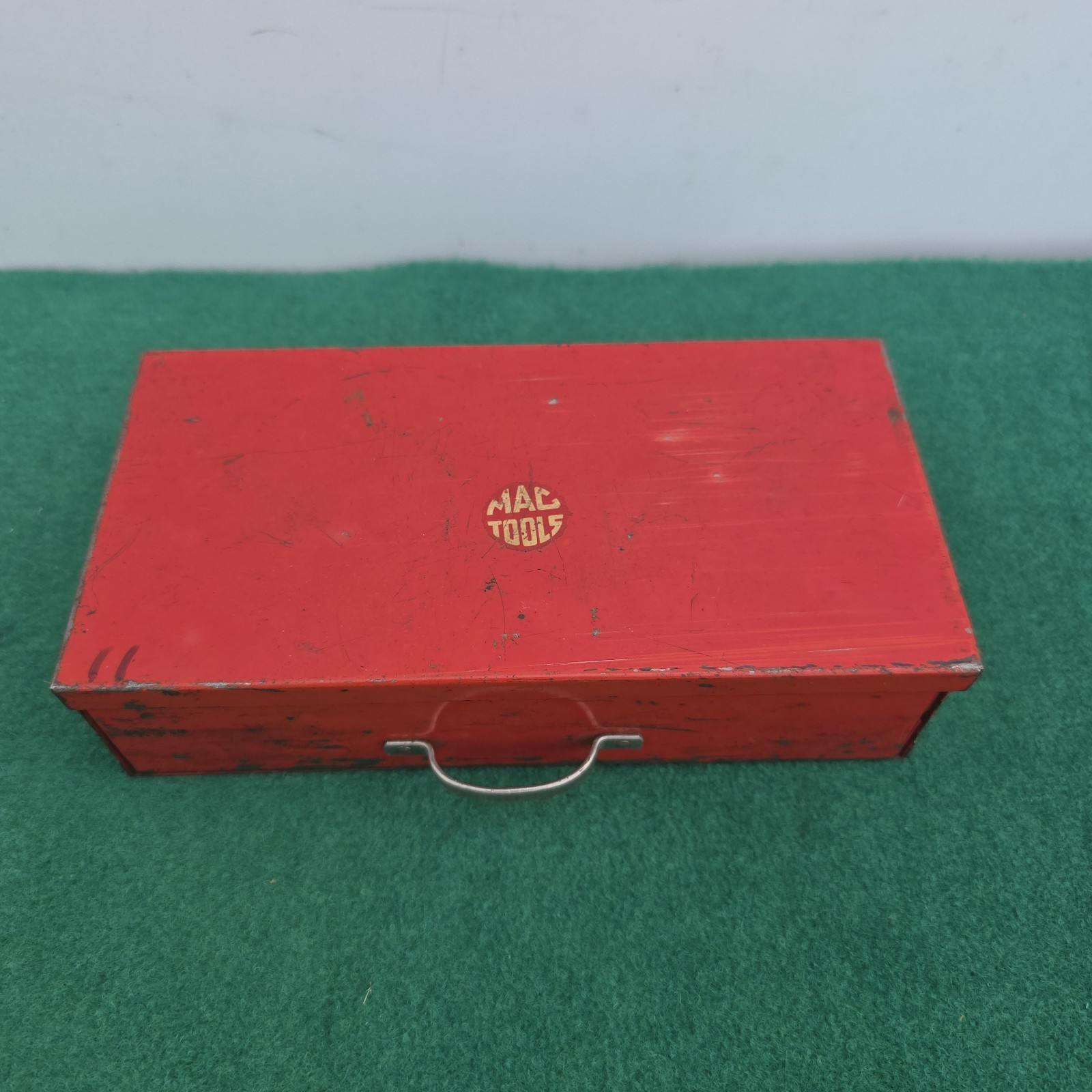Vintage MAC Tools Red Mini Metal Toolbox Tool Chest Box w/ Sliding Single Drawer