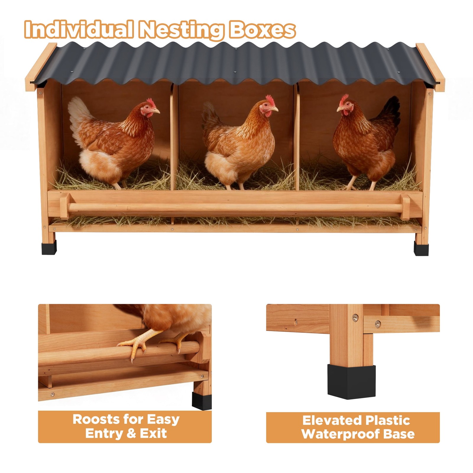 Wooden Chicken Nesting Boxes with Entry Perch and Privacy Panel Fits 6 Hens