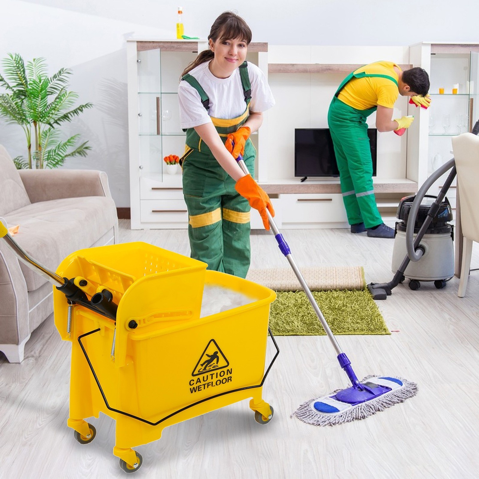 20L 5 Gallon Gallon Mop Bucket With Wringer Combo Commercial Home Cleaning Cart