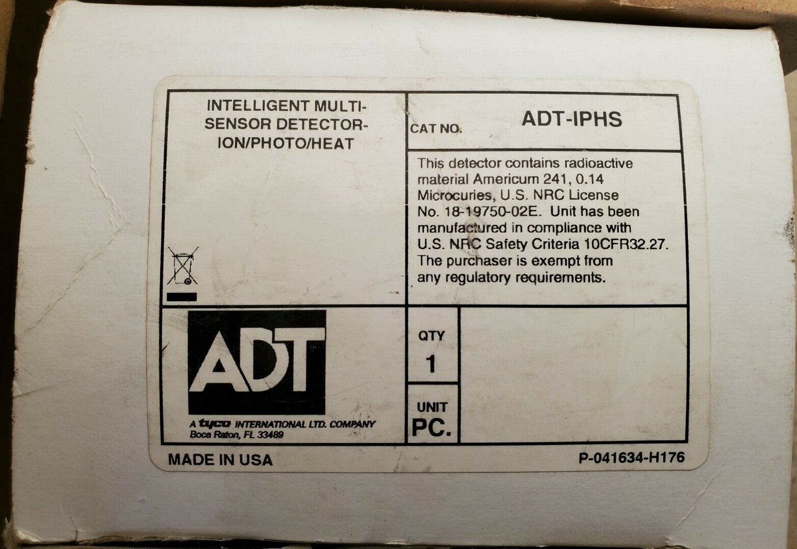 ADT-IPHS  multi criteria Smoke detector ION-PHOTO & HEAT.   NEW