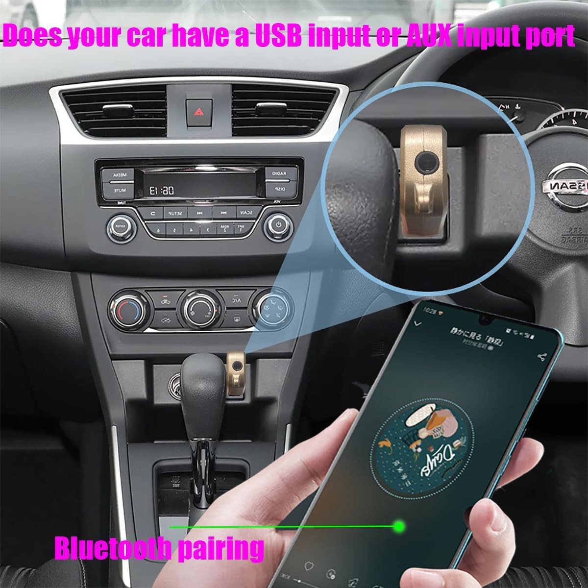 Mini Bluetooth 5.3 Car Adapter USB Receiver with Wireless 3.5mm Aux Jack