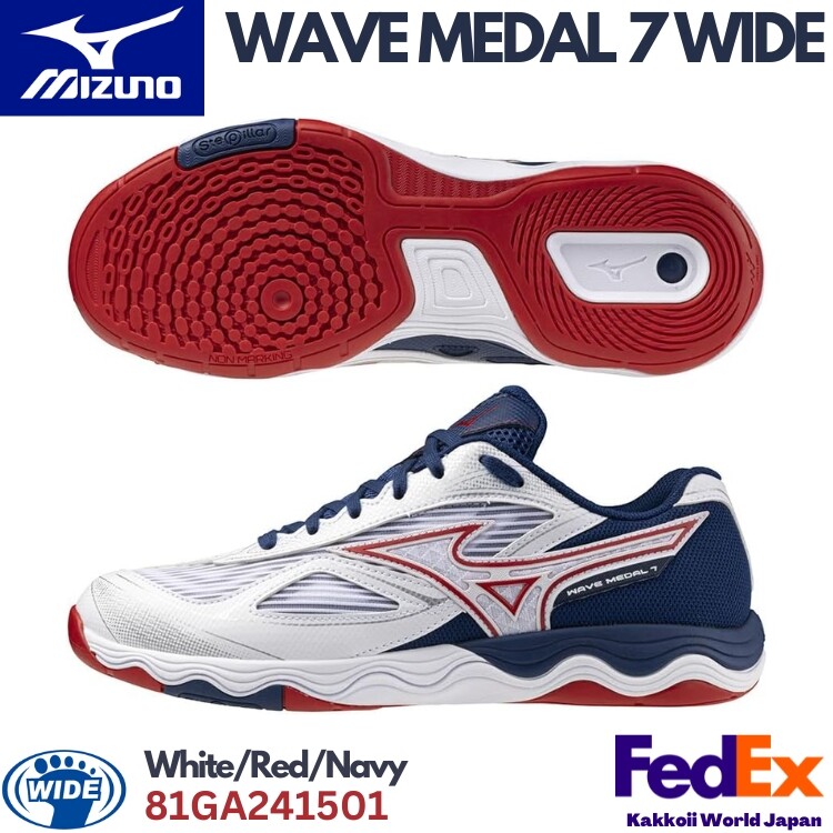 Mizuno Table Tennis Shoes WAVE MEDAL 7 WIDE White/Blue/Navy 81GA241501 2024 NEW