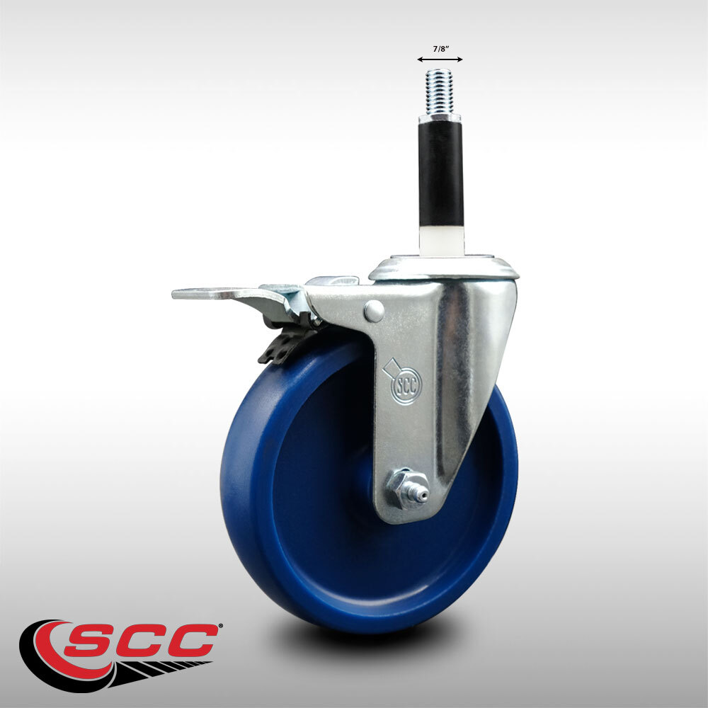 5 Inch SS Solid Poly Swivel 7/8 Inch Expanding Stem Caster Total Lock Brake SCC