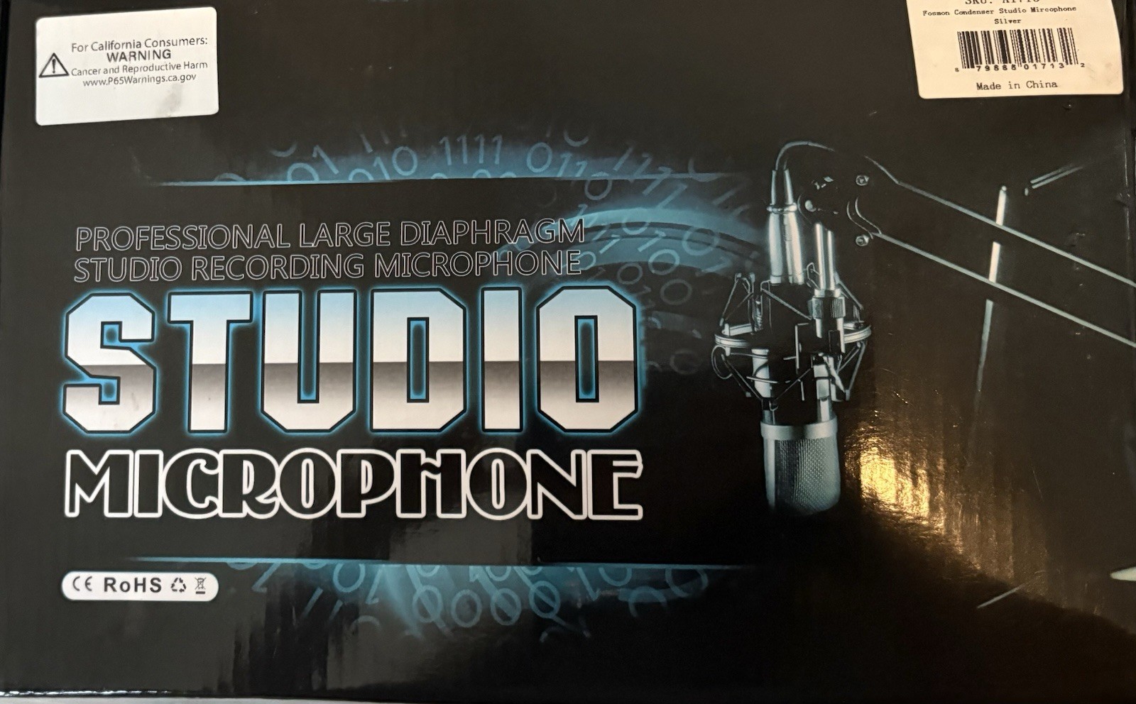 Fosmon Large Diaphragm Condenser Studio Mic, Mountable, Silver, 3.5mm Wired