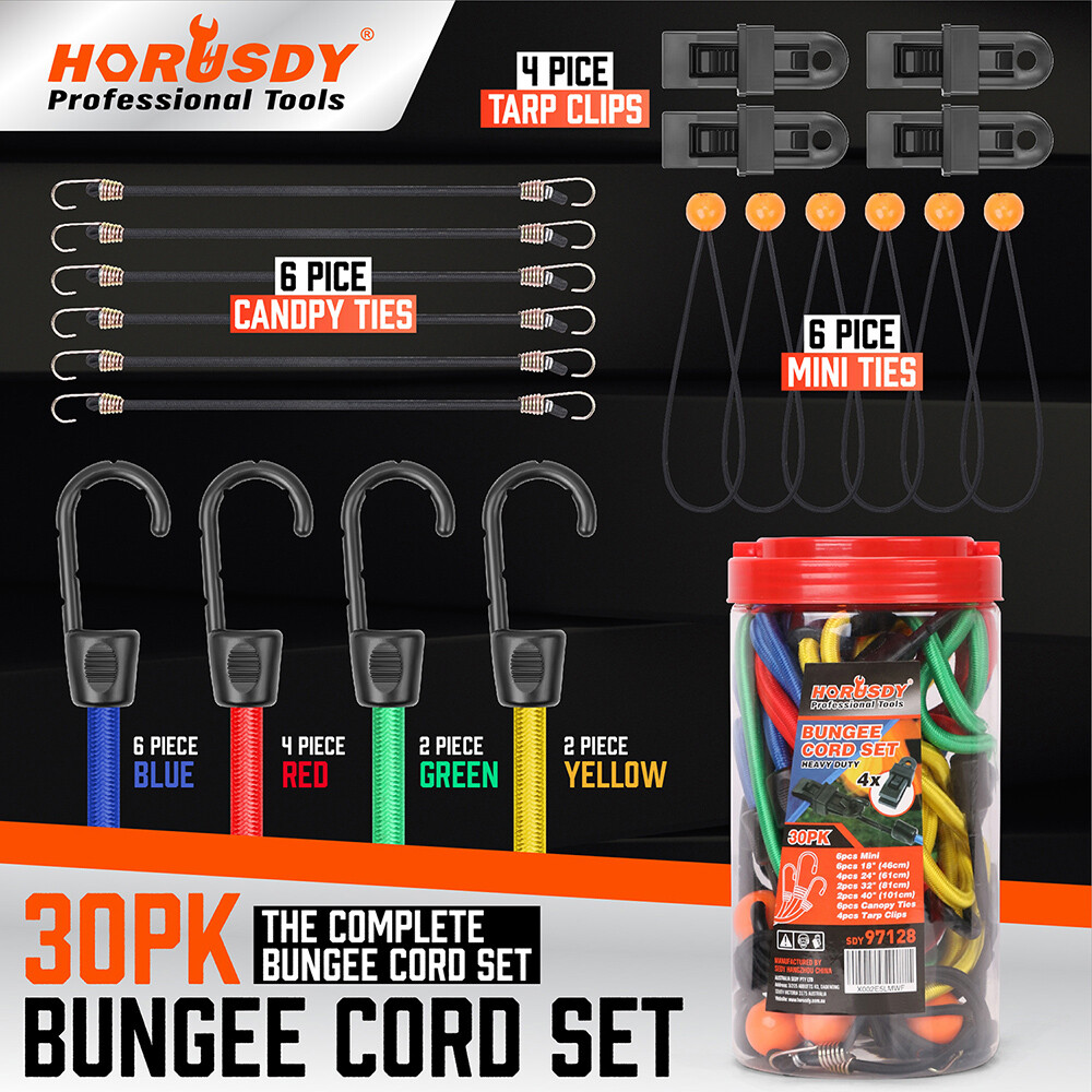 30PC Premium Bungee Cords Assortment Tie Down Straps Canopy Ball 40" 32" 24" 18"