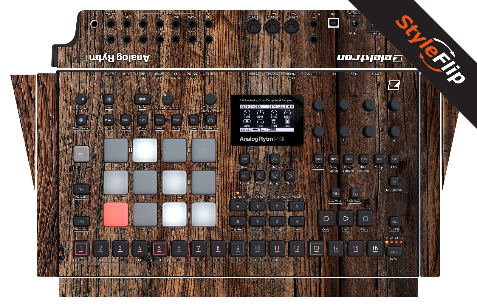 Elektron Analog Rytm MK2 Skins | Wood 3 | Protective Decal | StyleFlip Skins