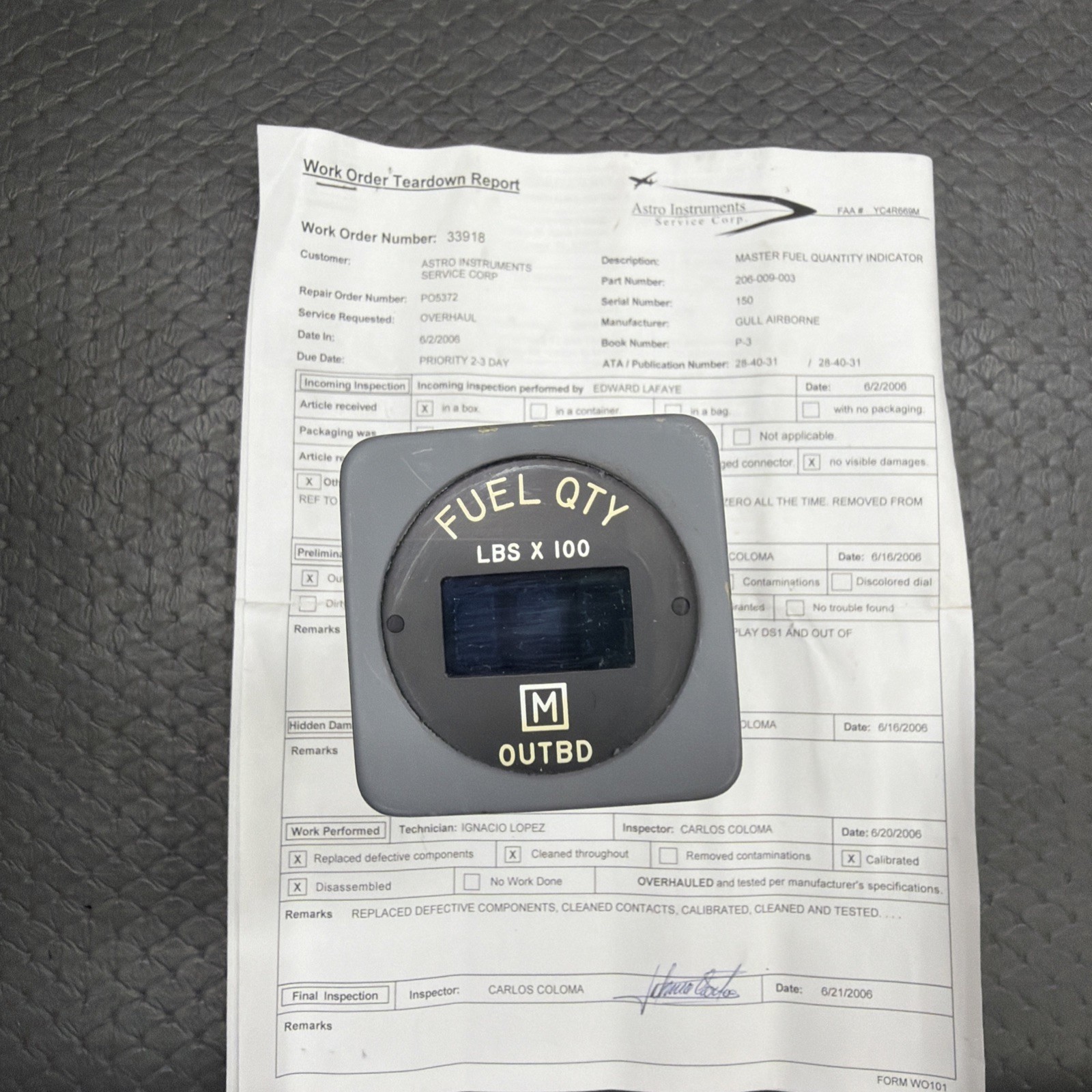 Gull Master Fuel Quantity Indicator P/N 206-009-003 TSO-C-55 Range 0-22,300 Lbs