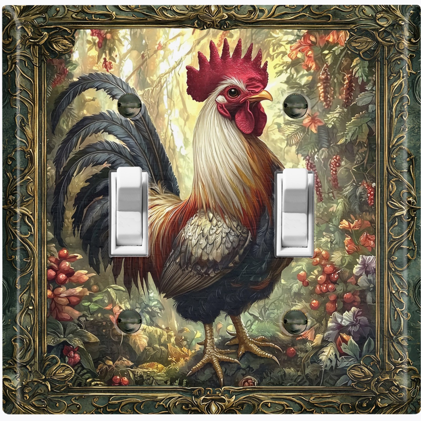 Metal Light Switch Outlet Cover Decorative Wall Plate Rooster Floral AML119