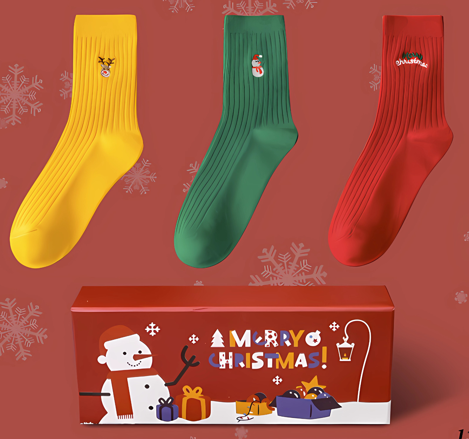 NIGEIYEME 3 pairs of women's Christmas socks (with gift box) cotton mid-tube