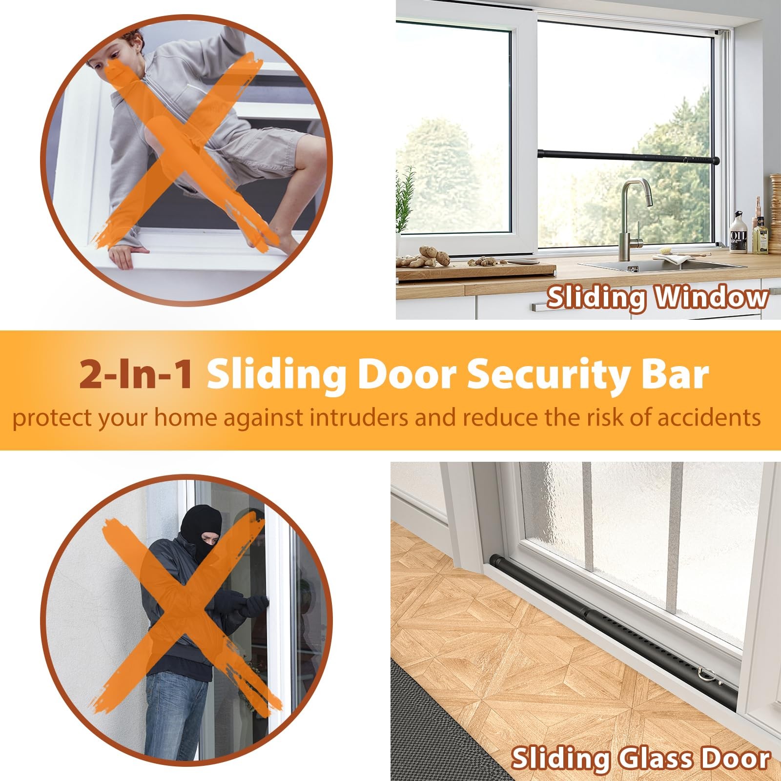 Sliding Door Security Bar, Adjustable 18-51" Lock for Window/Patio Door