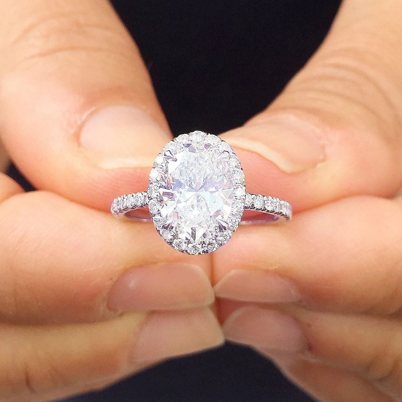 Certified Natural 2ct VS1 Oval White Diamond AAA 14K White Gold Engagement Ring