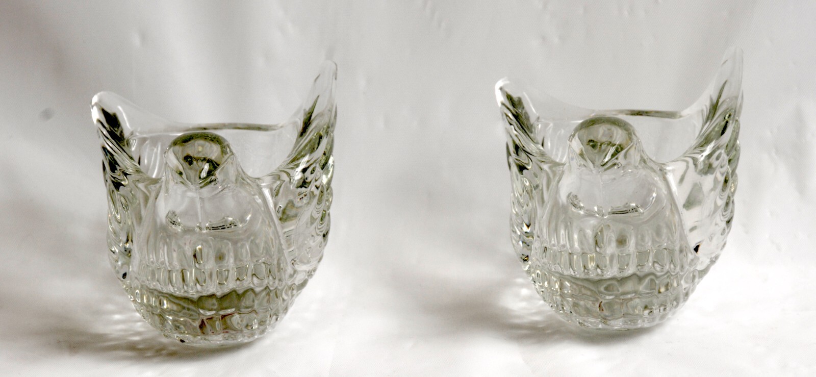 Pair Avon Clear Glass Bird Dove Candle Holders