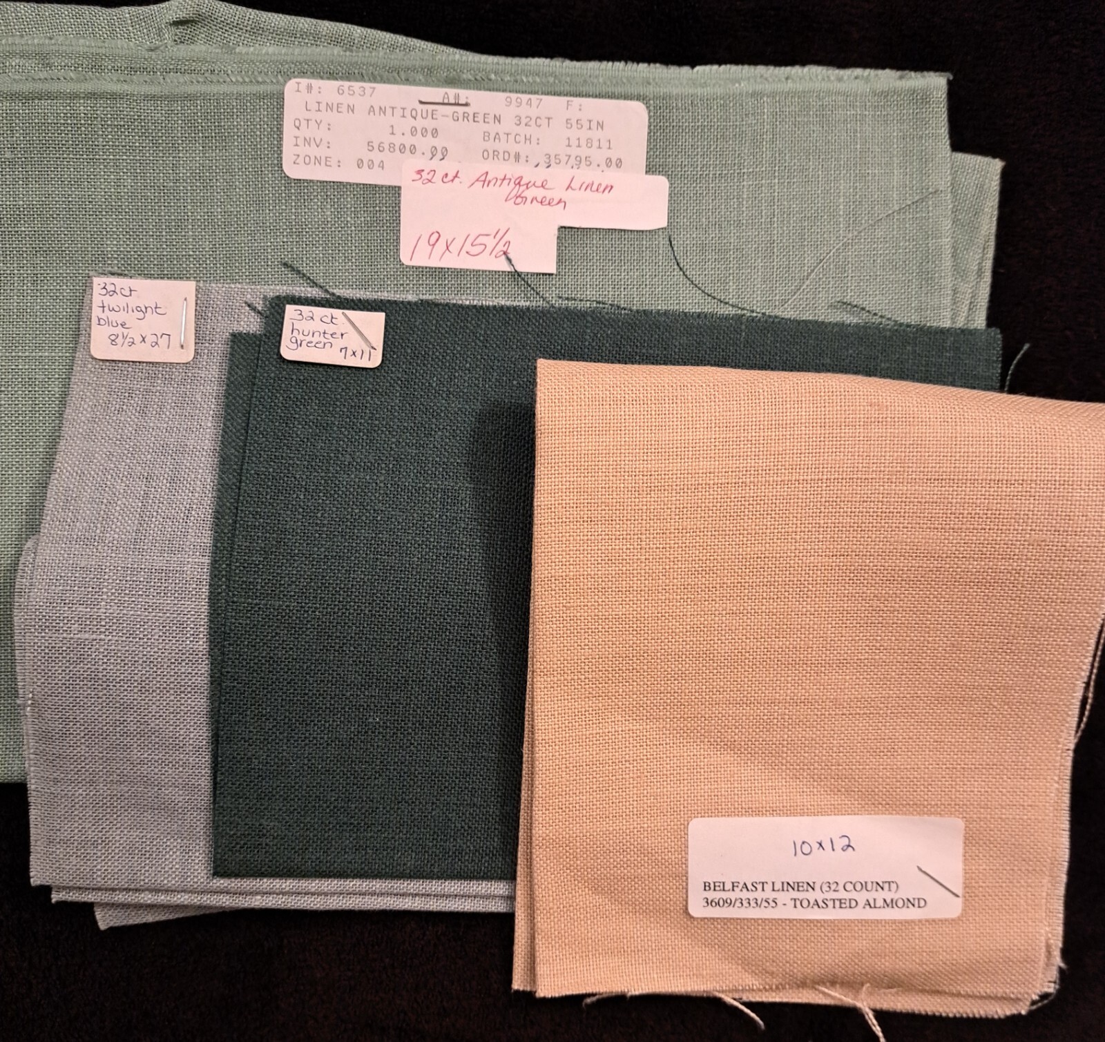 Lot of 4 - 32 count Cross Stitch Fabric various colors & sizes
