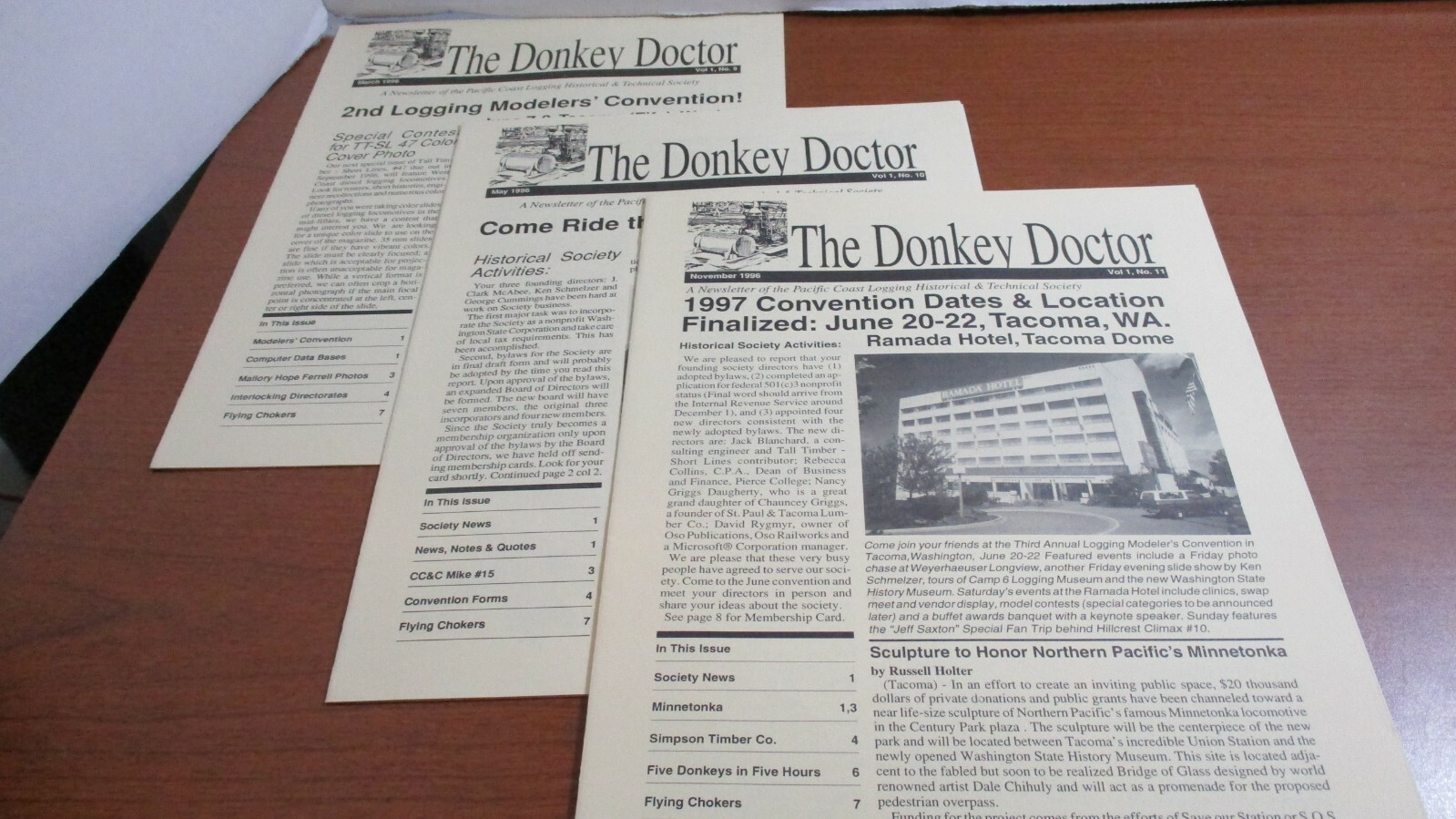 THE DONKEY DOCTOR Train NEWSLETTER~1996~Set of 3