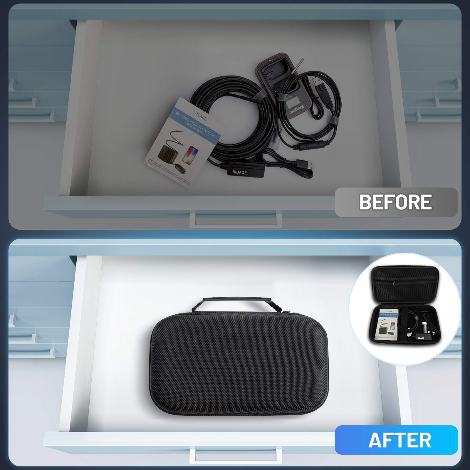 NIDAGE Original Endoscope Tool Case, Upgrad Large Capacity Hardshell Carrying...