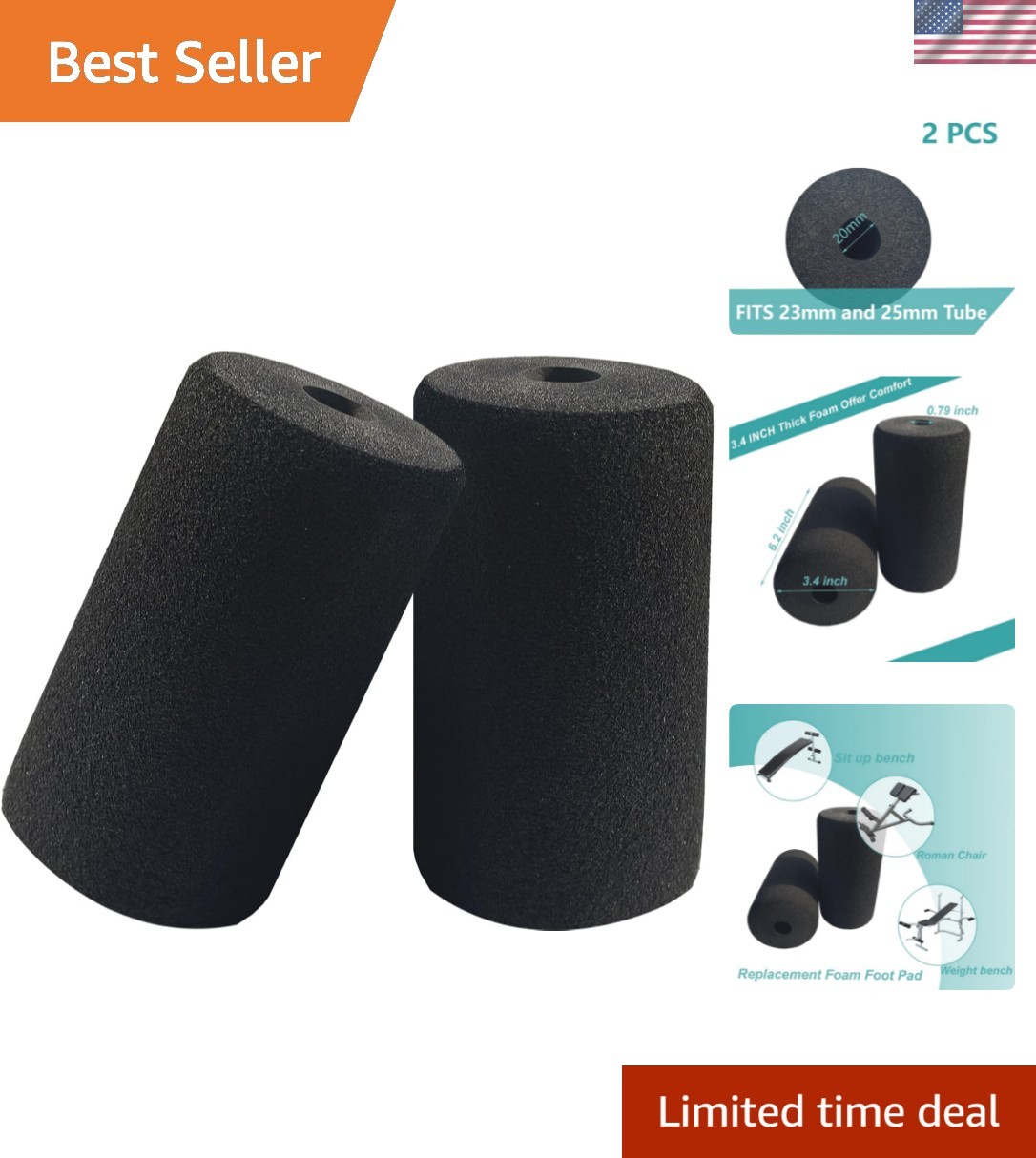 High-Density Foam Replacement Pads for Weight Bench & Gym Equipment - 2 Pack