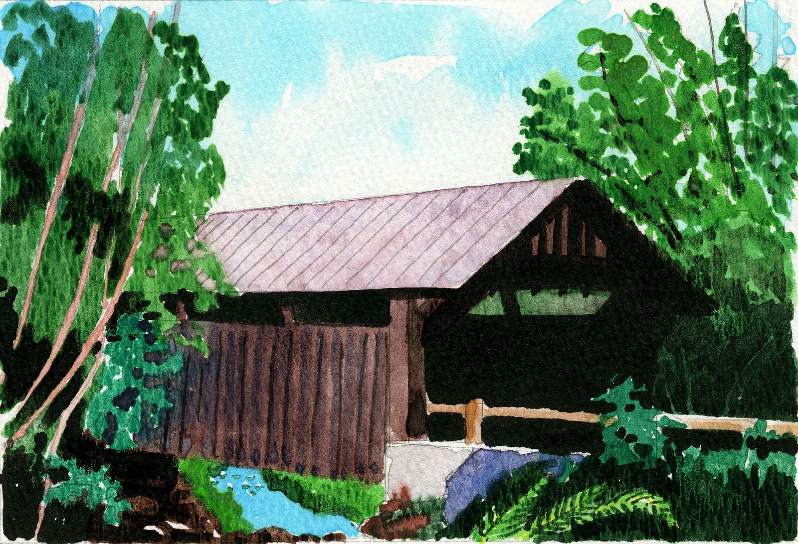 Emily's Bridge. Gold Brook Covered Bridge, Stowe, Vermont. Watercolor notecards