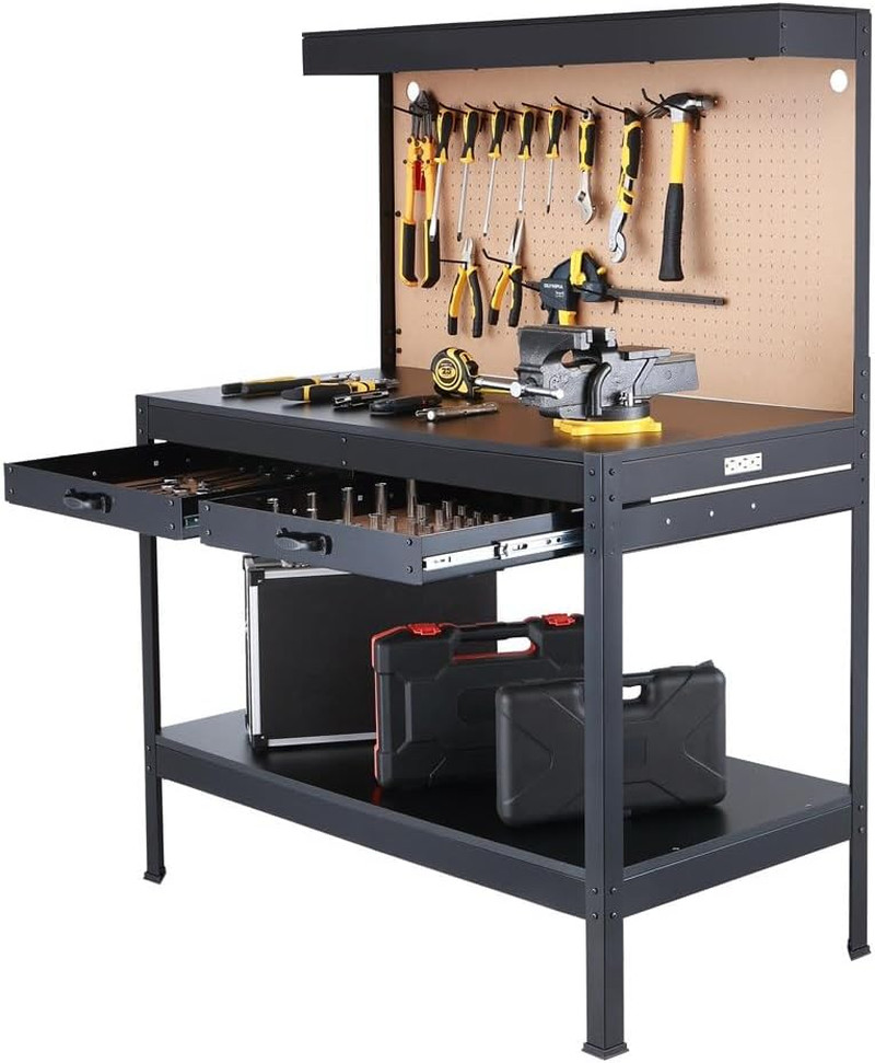 48-Inch Workbench with Power Outlets and Light, Large Capacity 500LBS Evenly Dis
