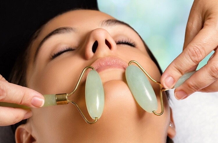 Jade Roller for Face 2 Pack with Bonus Silicone Face Brush