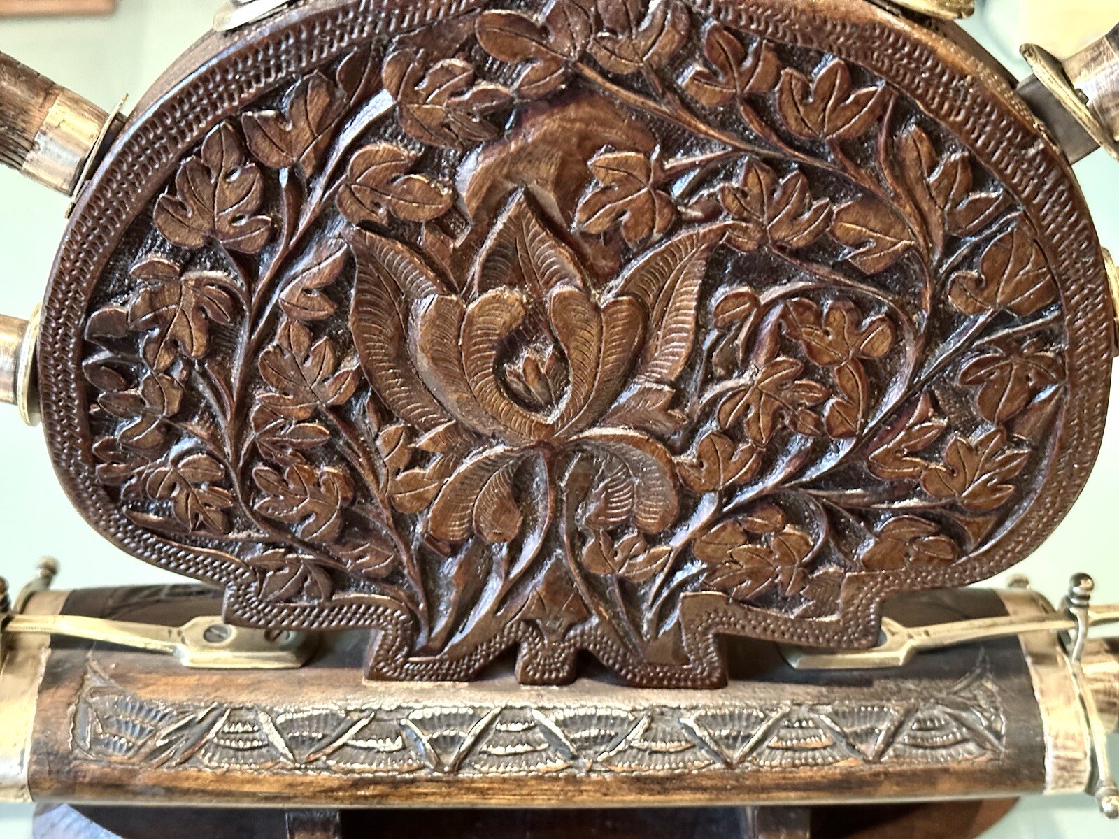 Antique Vintage India Set Carved Wood Rack Decor Carving Dagger Knives Forks