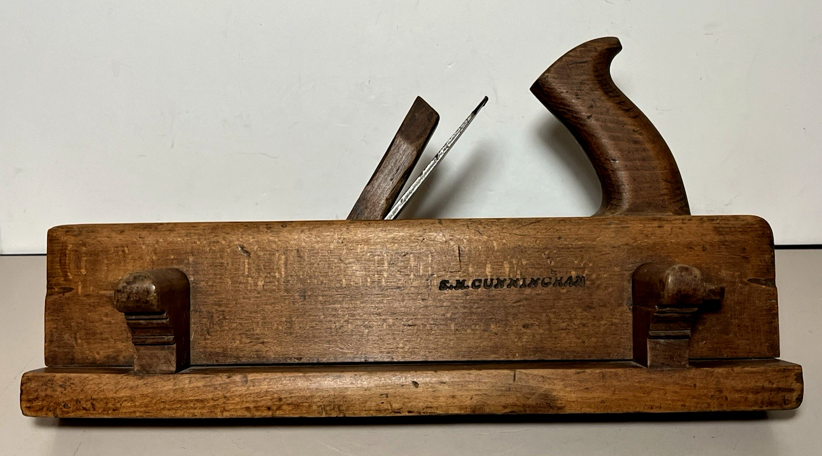 Antique John Colton 1800's Wood Plane Plow Philadelphia "SH Cunningham"