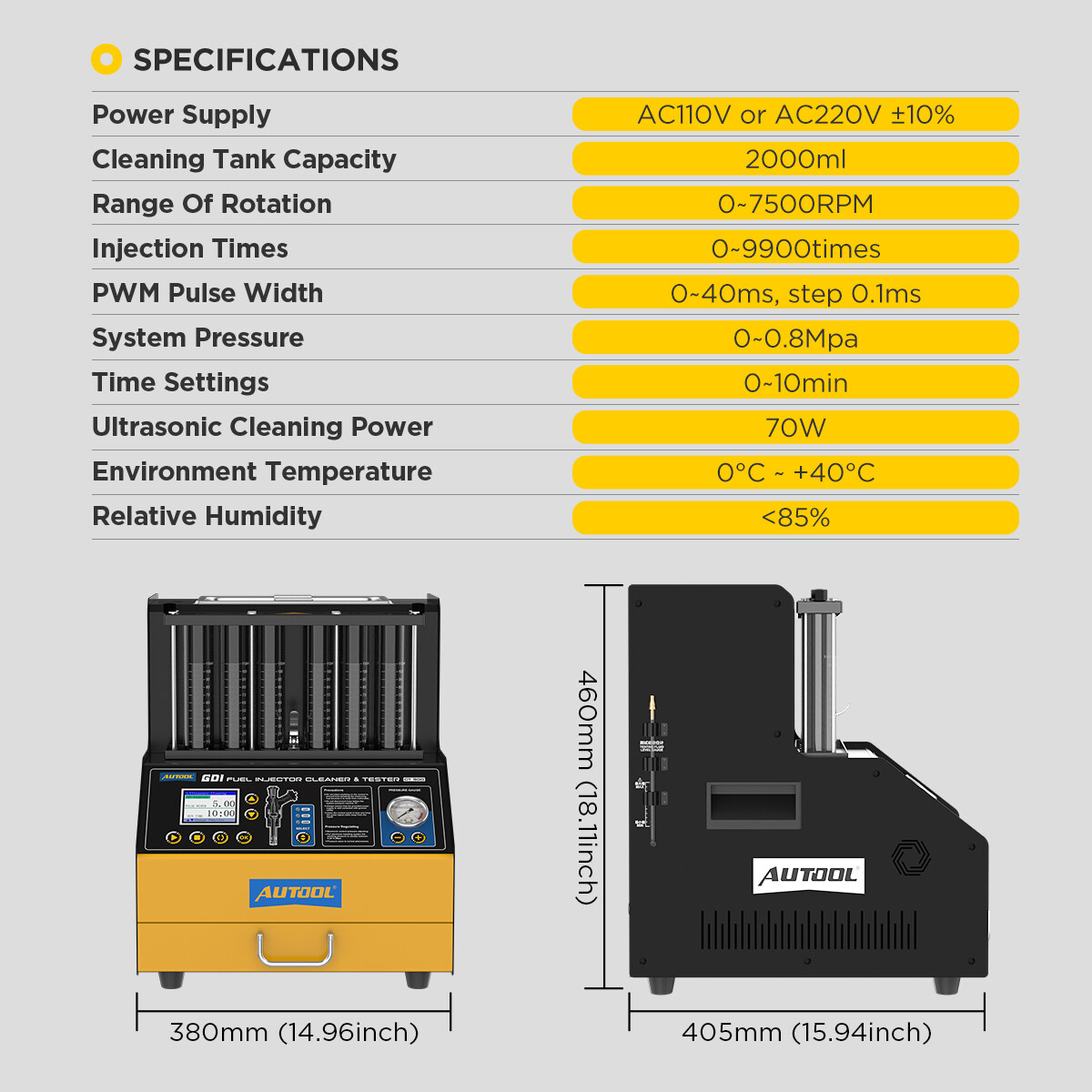 AUTOOL CT500 GDI Injector Tester Cleaner Ultrasonic Petrol Car Cleaning Machine