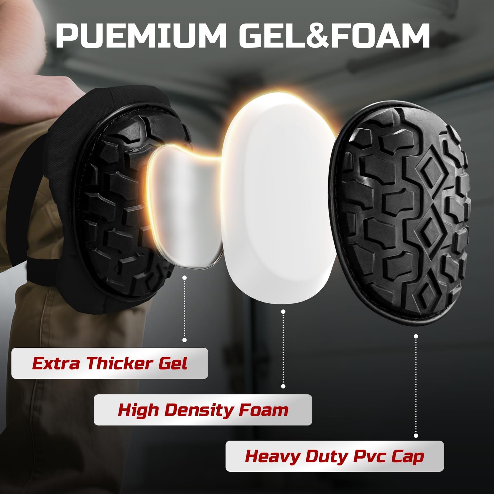 Professional Knee Pads for Work Construction with Heavy Duty Cap Foam Padding...