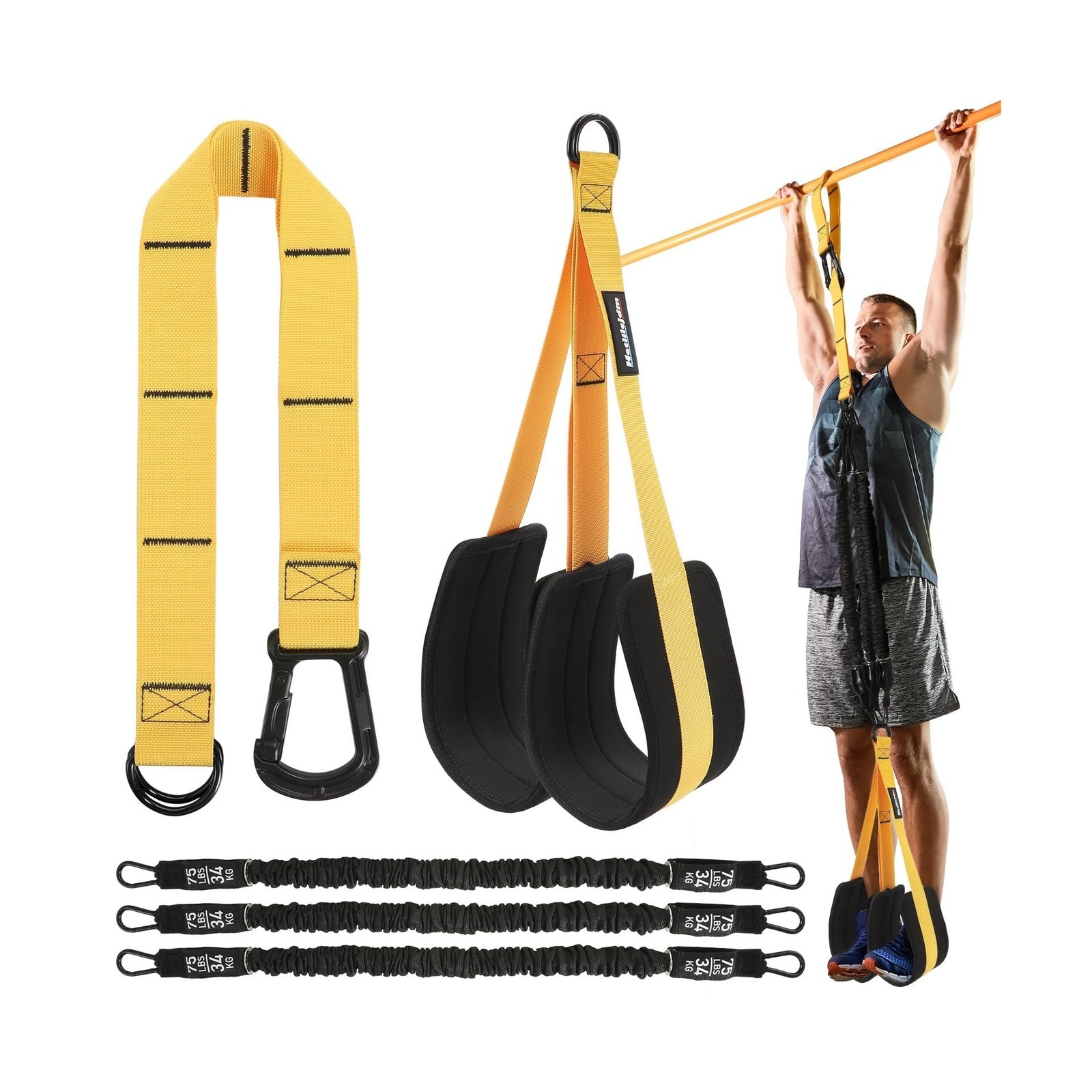 Adjustable Pull Up Bands - Fit For Strength Training - w/ Fabric Feet Mats