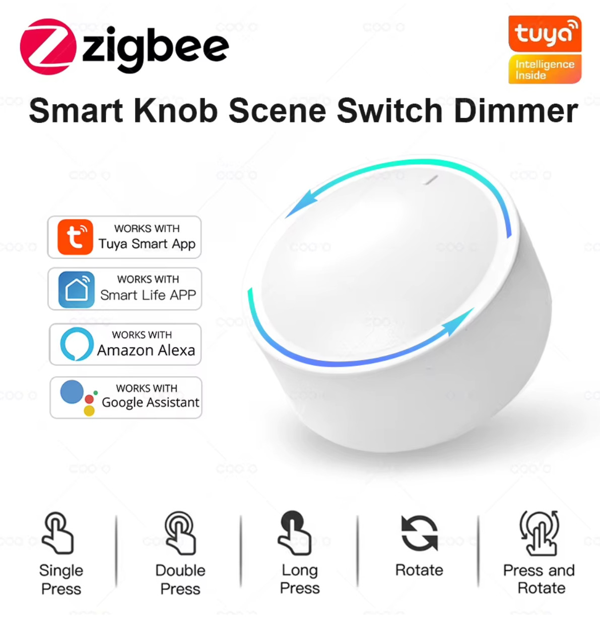 New Tuya ZigBee Smart Knob Switch DIY Wireless Scene Button Rotatable Dimmer