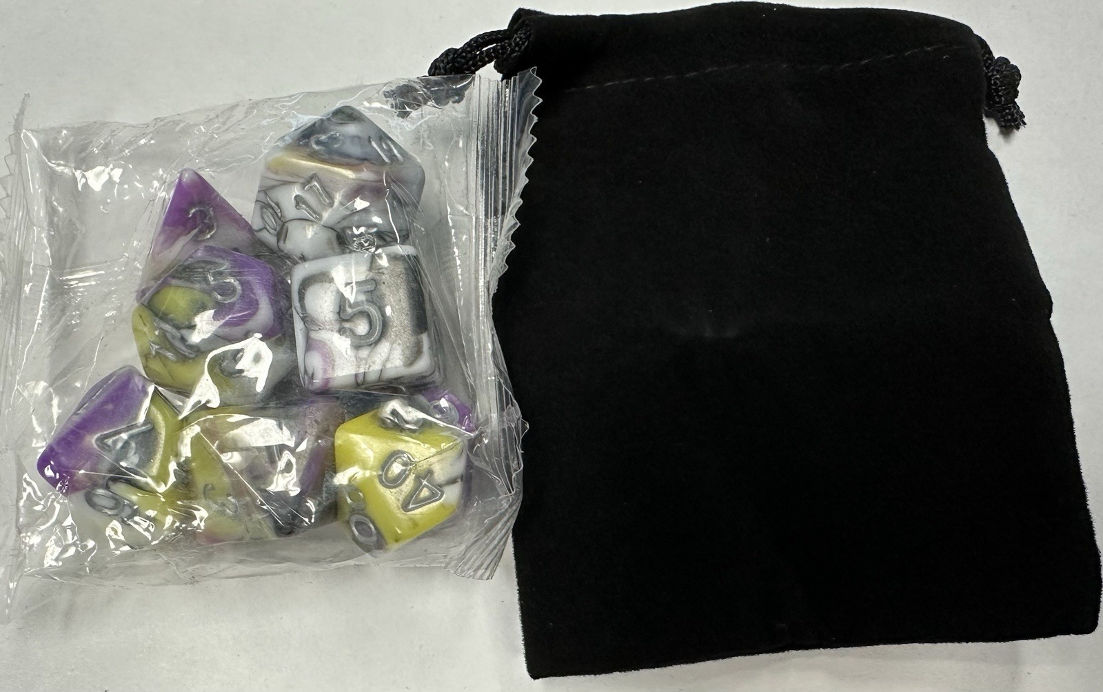 Yellow/Black/White Polyhedral Dice Set W/Dice Bag - D&D RPG MTG Role Playing