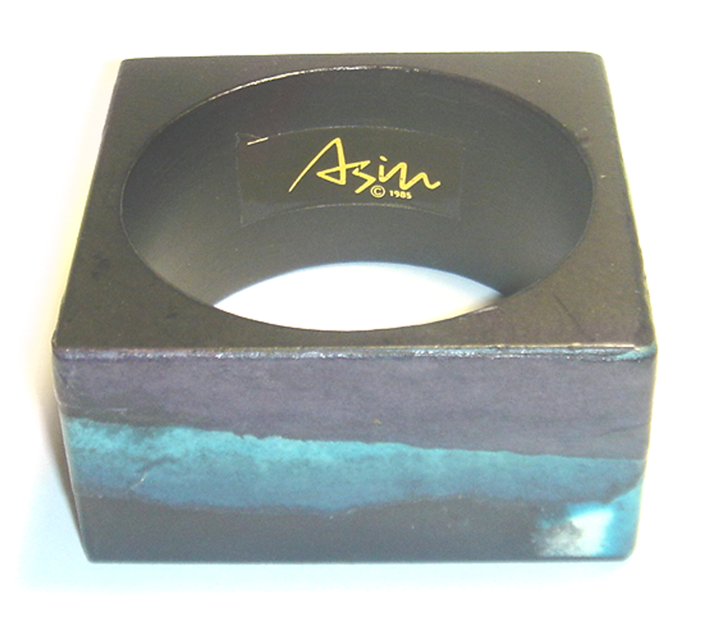80's VINTAGE Art to Wear HAND PAINTED Abstract MODERNIST Wood BRACELET by ASIN