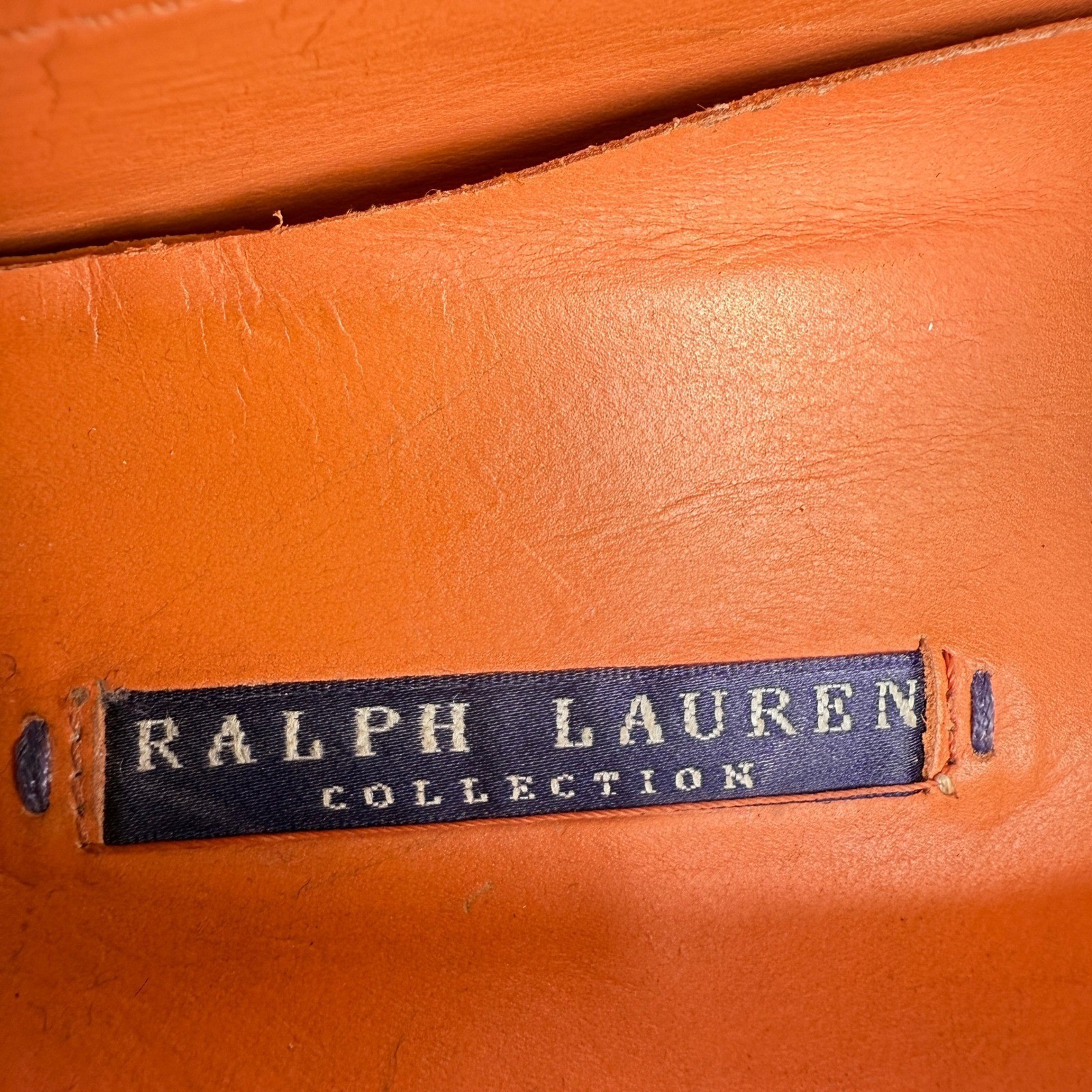 RALPH LAUREN Purple Label Brown Olive Green Leather Driving Loafers 39.5