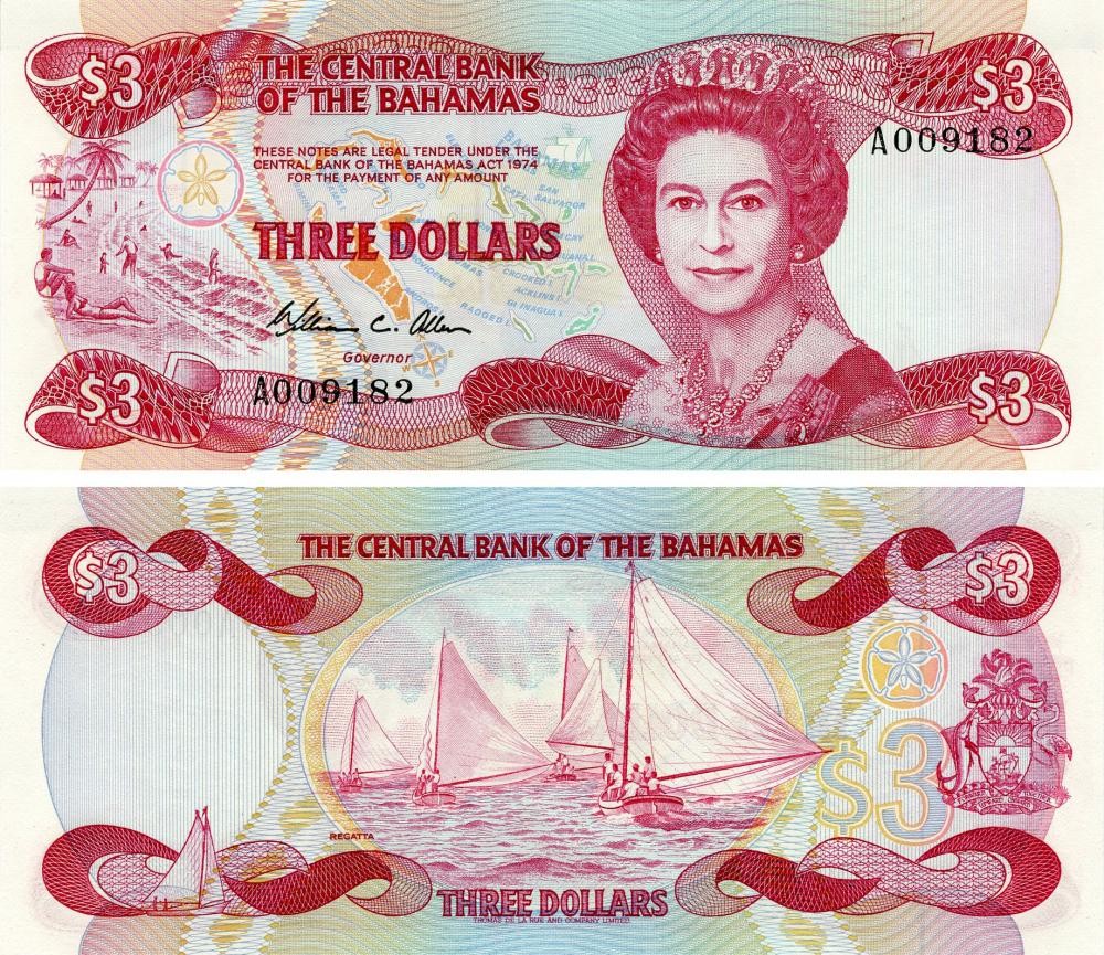 Bahamas 3 dollars 1984 UNC (P44a)
