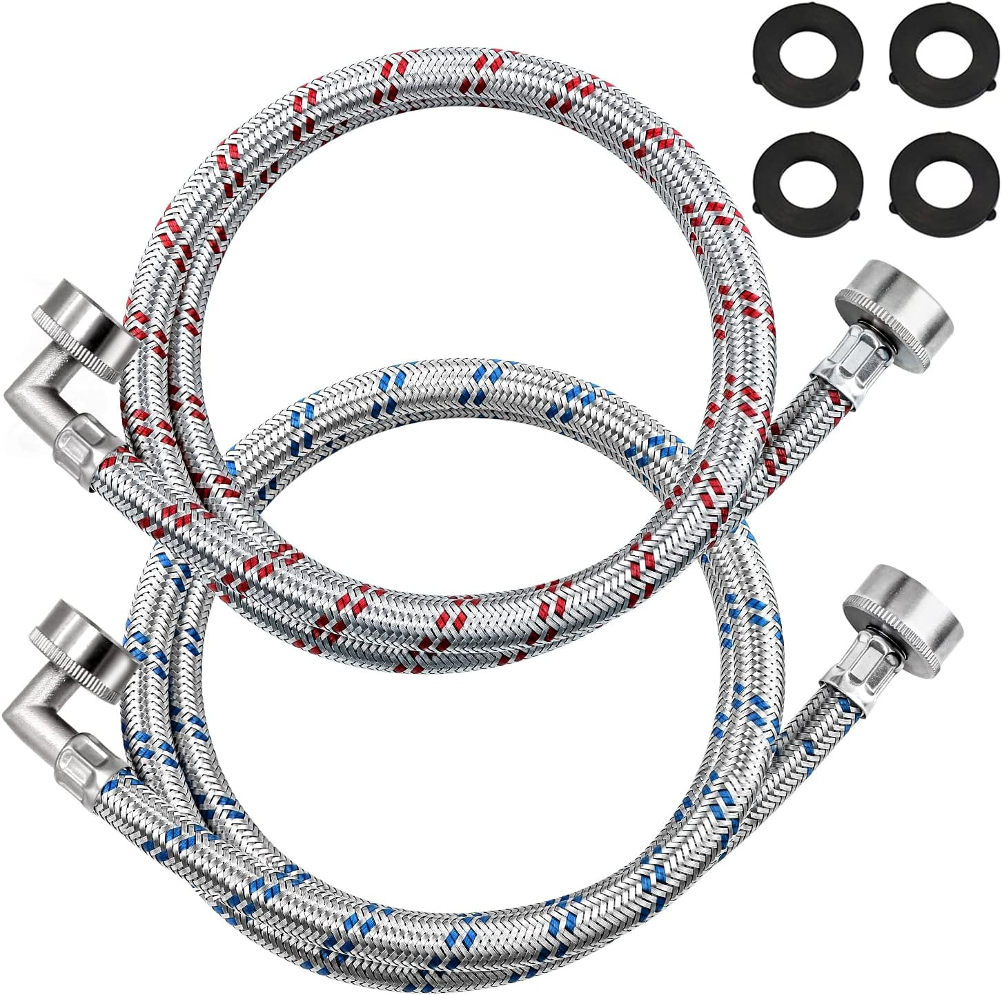 【UPGRADED】4FT Stainless Steel Washer Hoses with 90 Degree Elbows by Beaquicy - 2