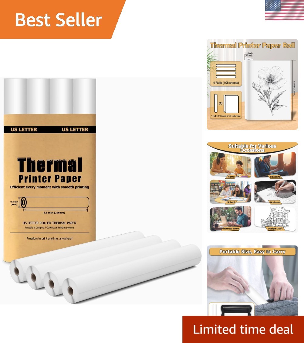 4 Rolls A4 Thermal Printer Paper 8.5x11" for M08F M832 M834 Portable Printer