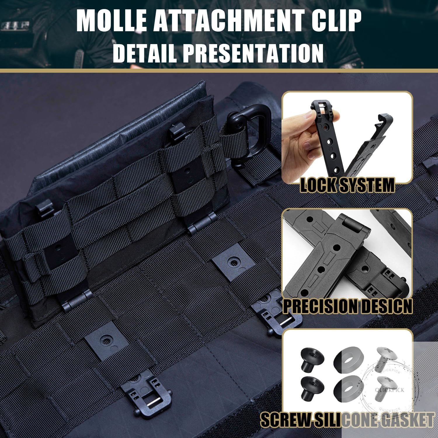 3" Molle Clips 4-Pack, Molle Attachment Clips with Mounting Hardware for Vests