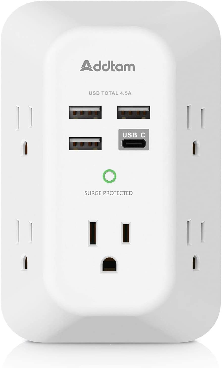 5-Outlet Surge Protector + 4 USB Ports + USB-C - ETL Listed