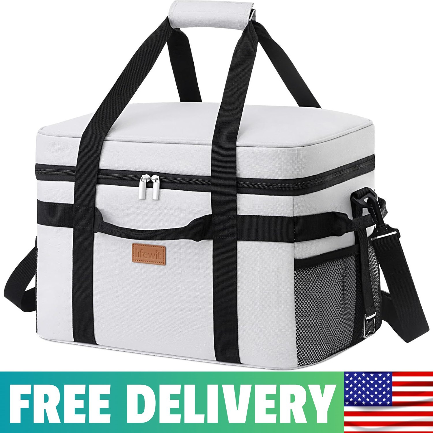 Cooler Bag, 48 Can Soft Sided Cooler, Collapsible Insulated Ice Chest, Large Lea