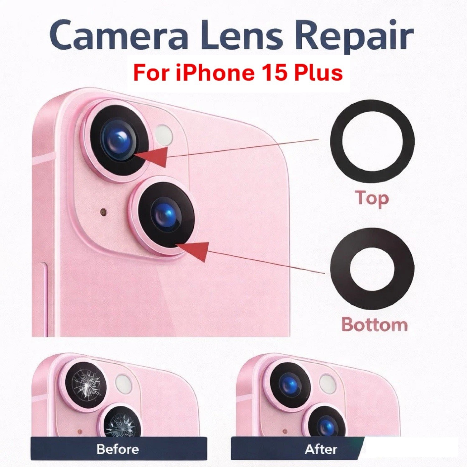 For Apple iPhone 15 Plus Back Camera Glass Lens Cover Replacement