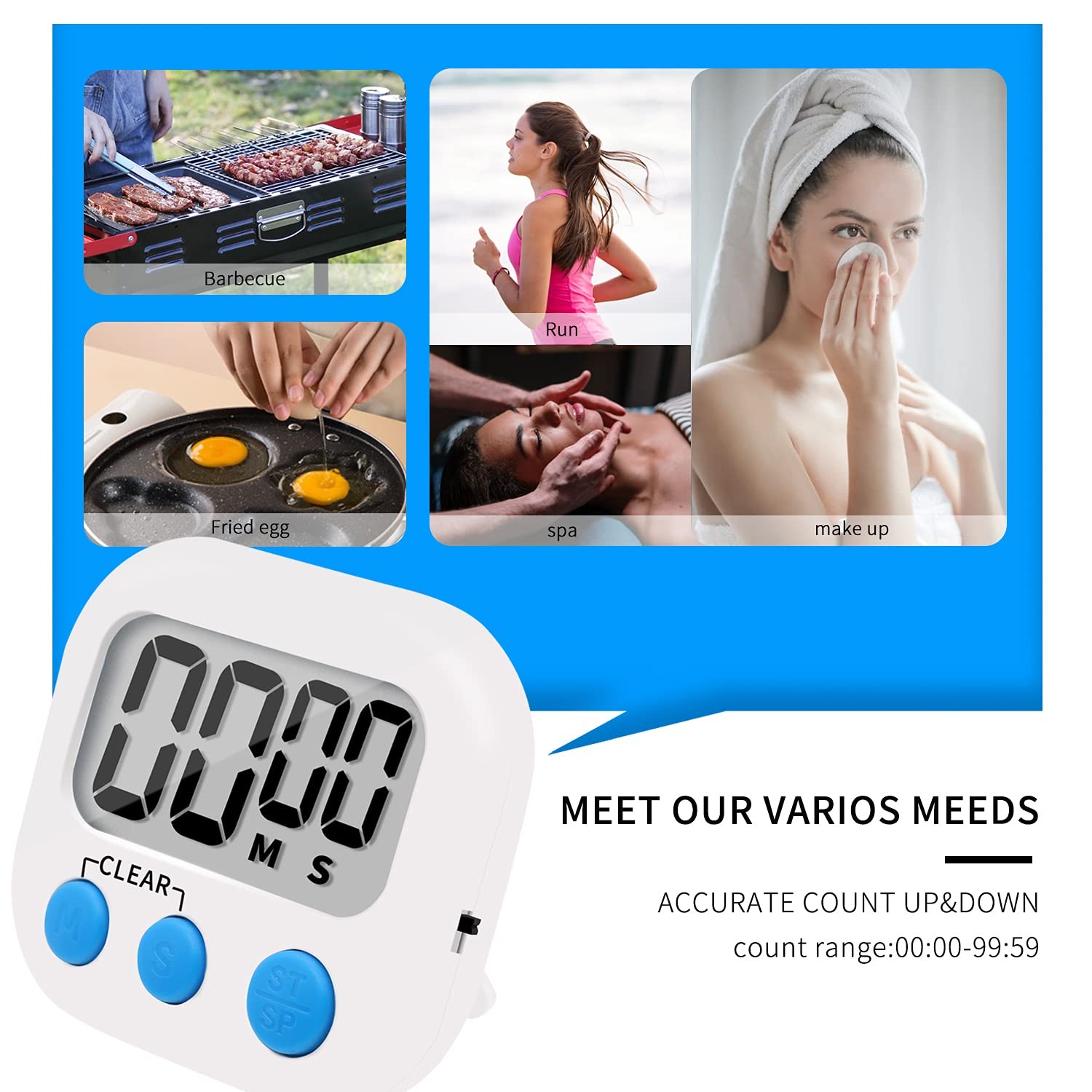 6 Pack Small Digital Kitchen Timer Magnetic Back and ON/Off Switch,Minute Second