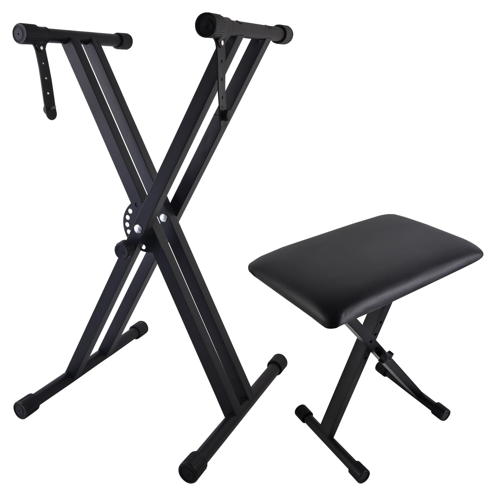 Adjustable Piano Keyboard Stand and Bench Set with Lockable Straps, Black