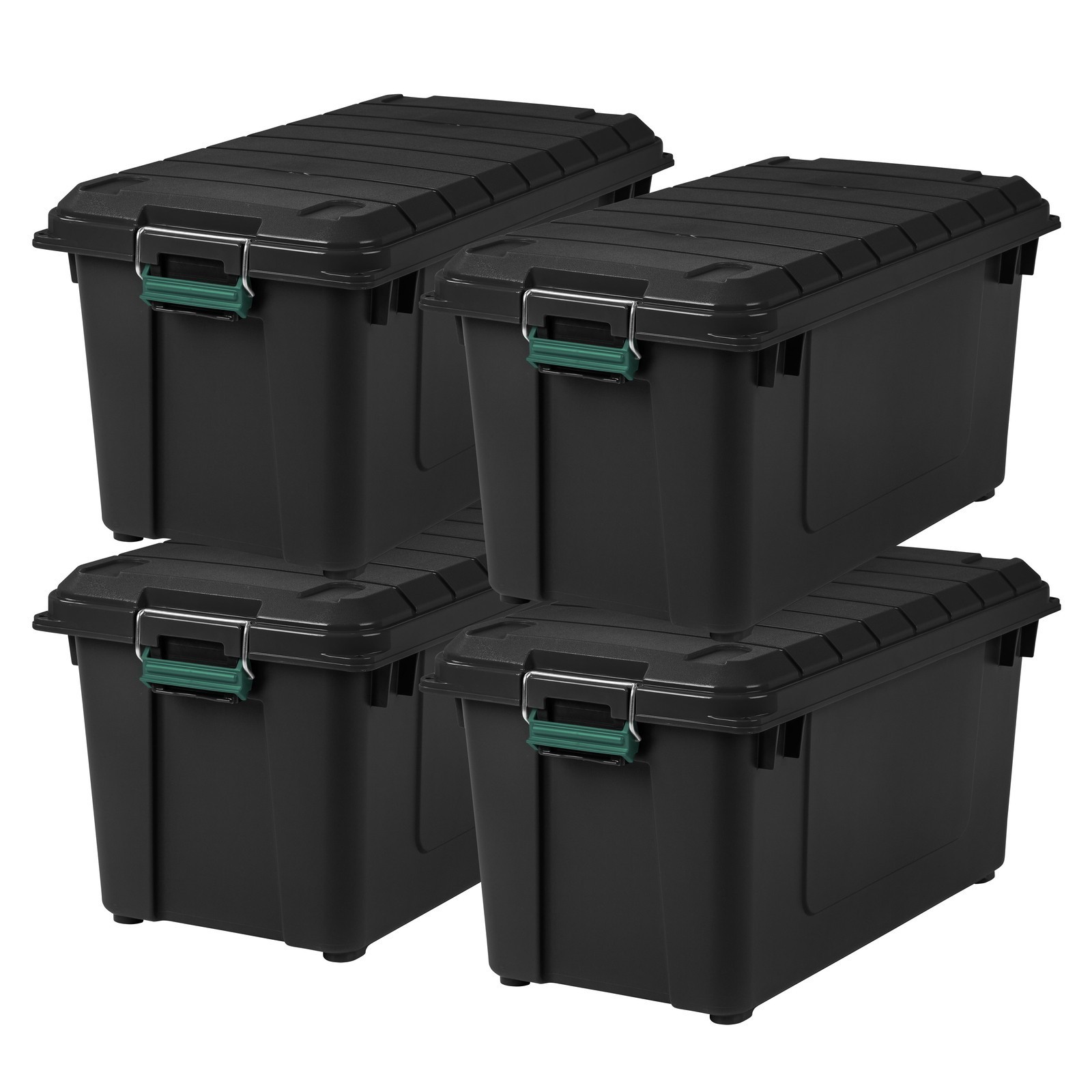 82 Qt. Black WeatherPro Plastic Storage Tote Stackable Water-Resistant Lockable