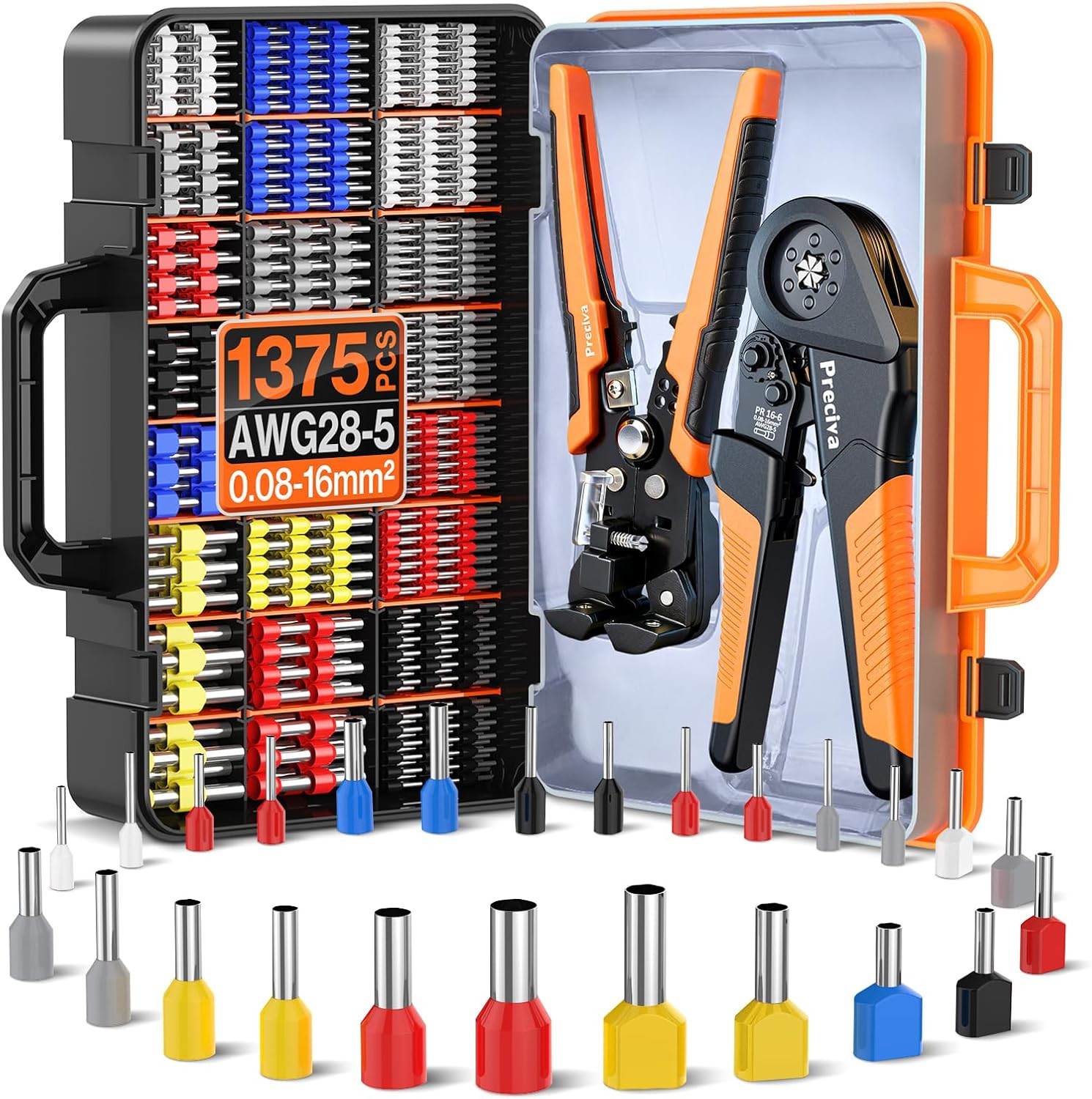Preciva Ferrule Crimping Tool Kit - AWG 28-5 Hexagonal Ferrule Crimper with Auto