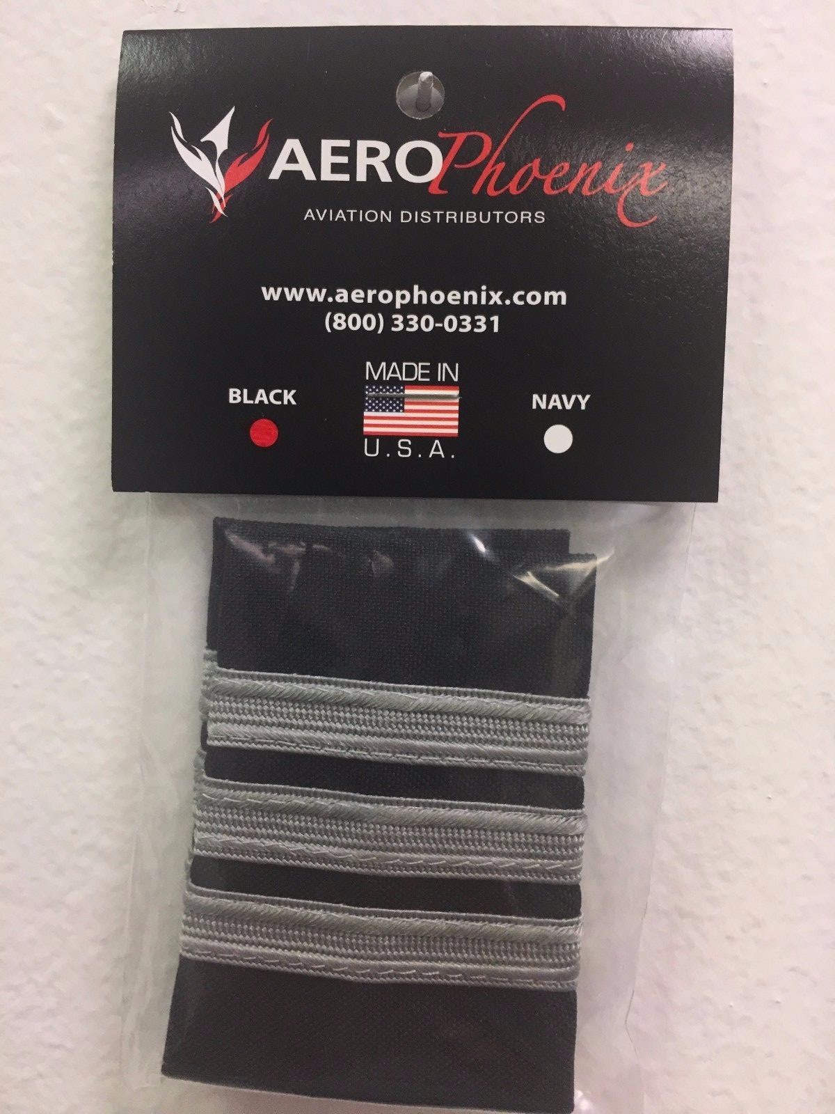 AeroPhoenix AIRLINE 1st. OFFICER EPAULET SLIDERS 3 BARS SILVER NYLON on  BLACK