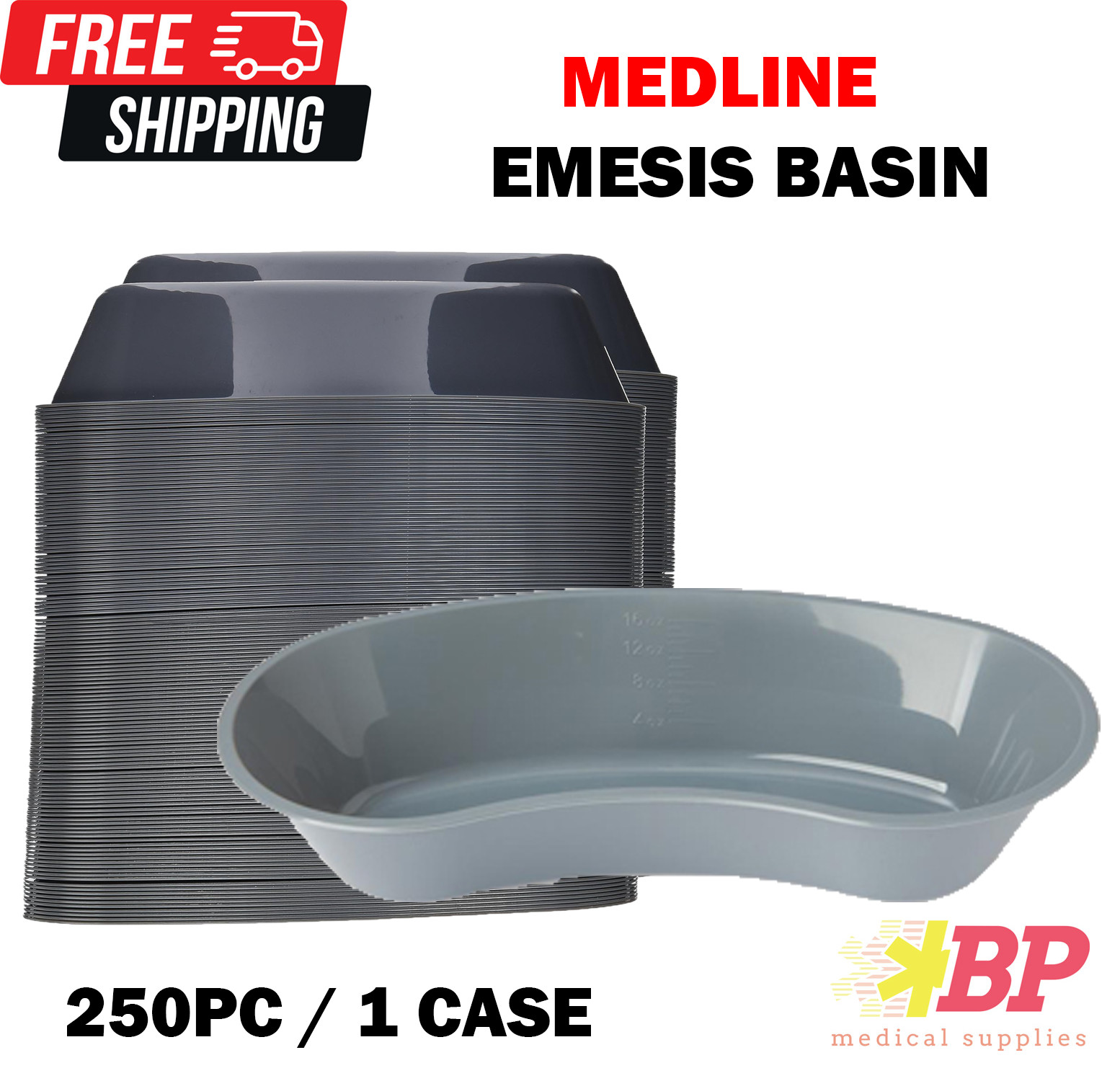 Medline DYND80327 Plastic Emesis Basins - 500 mL Graphite - Case of 250PCS