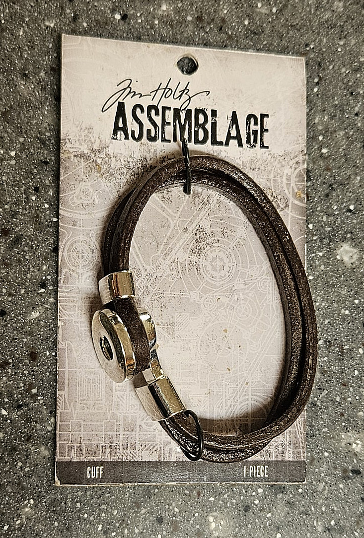 Tim Holtz Assemblage Brown Leather Silver Tone Cuff Bracelet Customizable