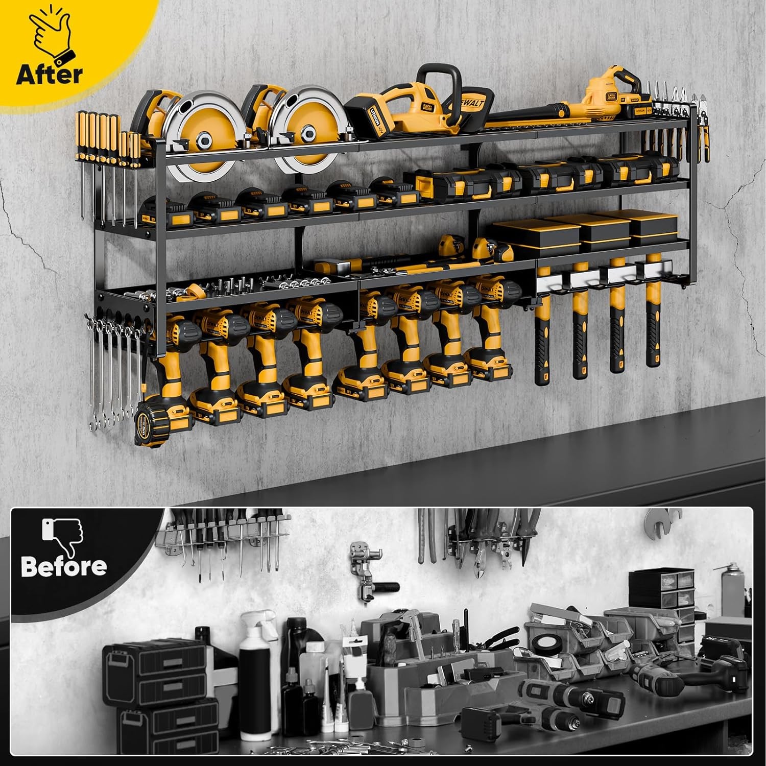 Power Tool Organizer Wall Mount - 600Lbs Load 4 Layer Storage Rack with 12 Drill