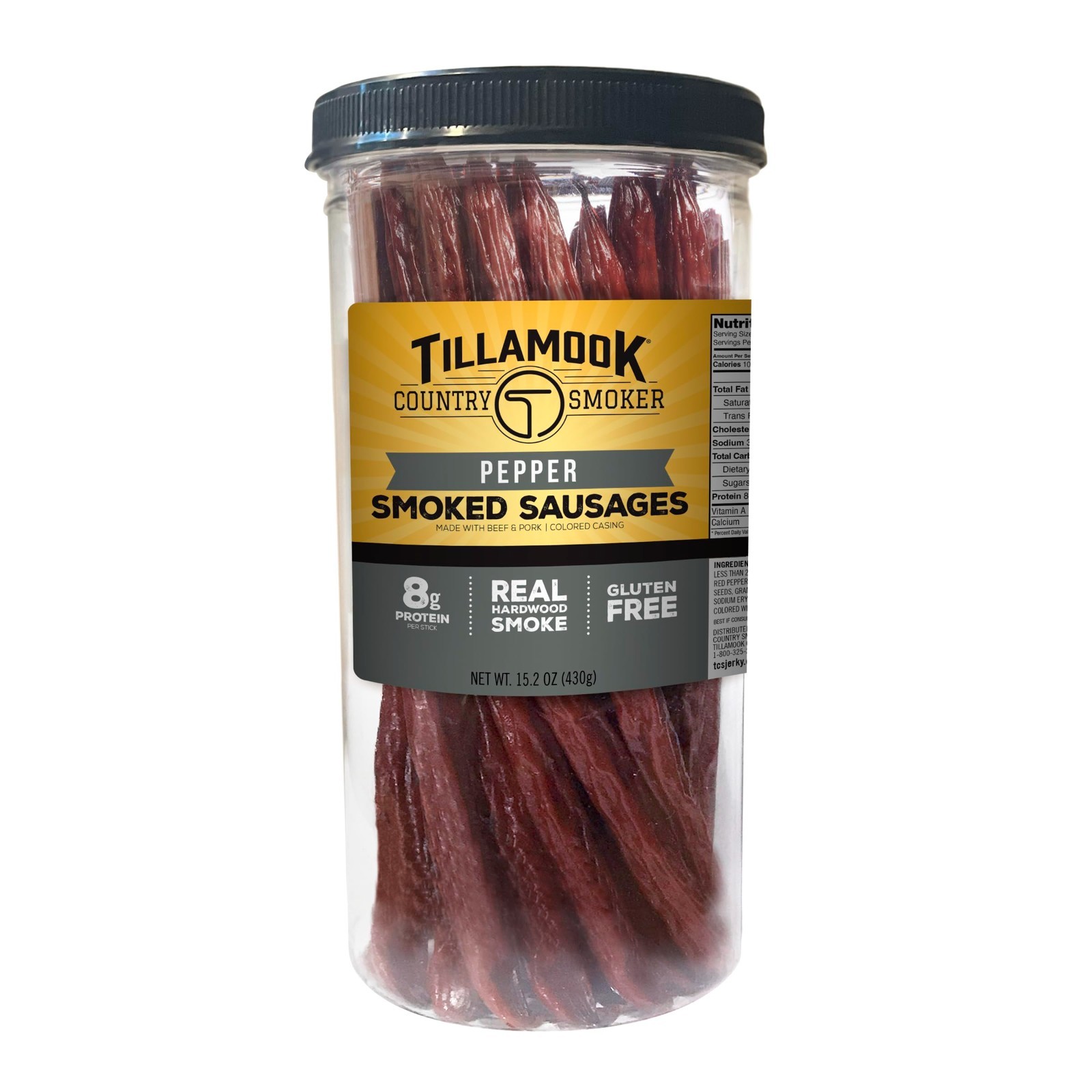 Tillamook Country Smoker Real Hardwood Smoked Sausages, Pepper, 15.2 Ounce Tall
