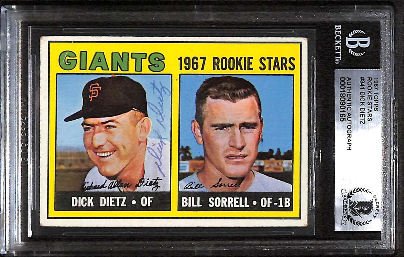 1967 Topps 341 Dick Dietz/Bill Sorrell BGS Auto Autograph Dick Sign BAS C100156